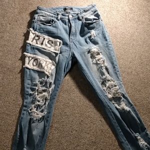Unique style cut jeans.